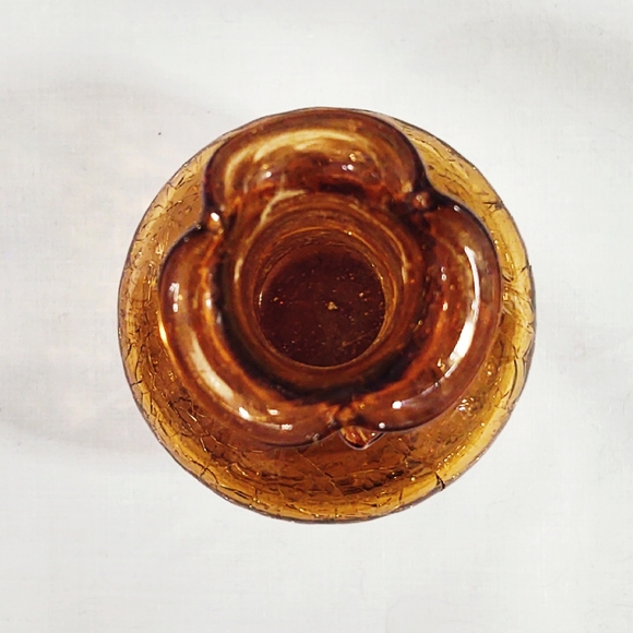 Vintage Mid-Century Modern Pilgrim Amber Crackle Glass Pitcher and Vase - Picture 8 of 14